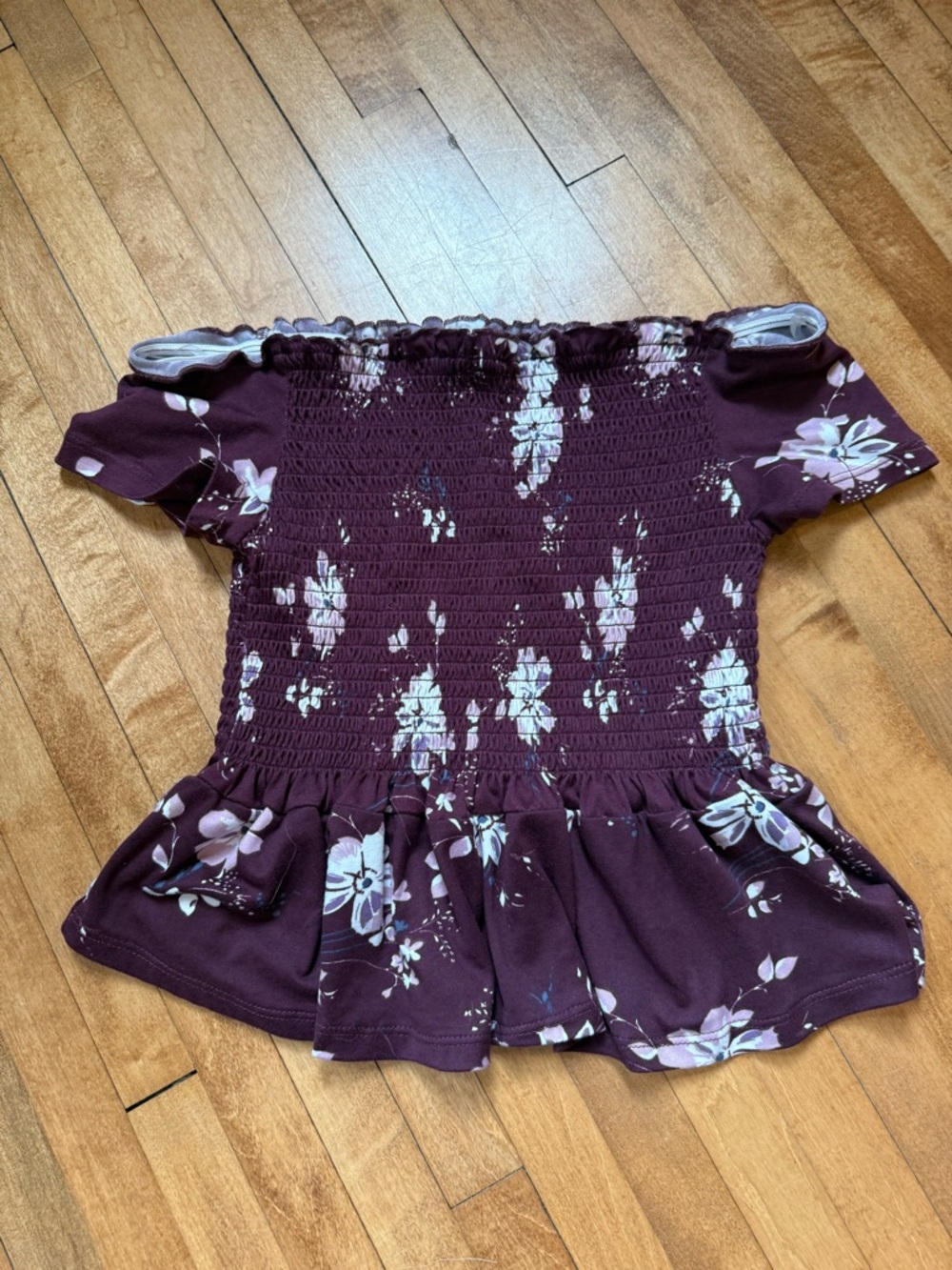 Women’s Off-Shoulder Smocked Floral Peplum Top - Plum